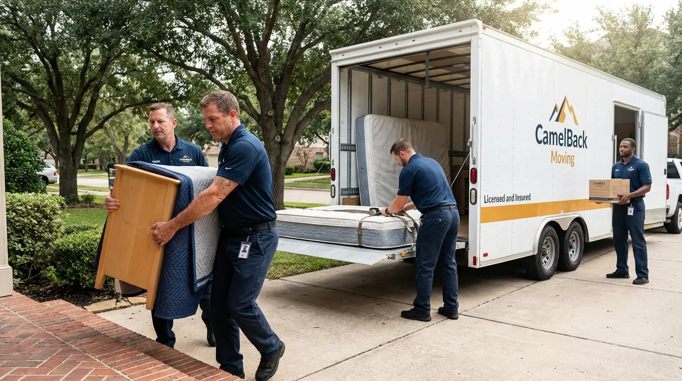 Crew loading residential truck for cross-state move from Anna, TX